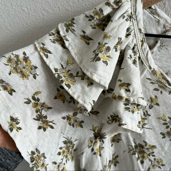 Current/Elliott The Double Ruffle Tee Linen Cotton Pearson Floral 2 - Medium - Picture 6 of 12